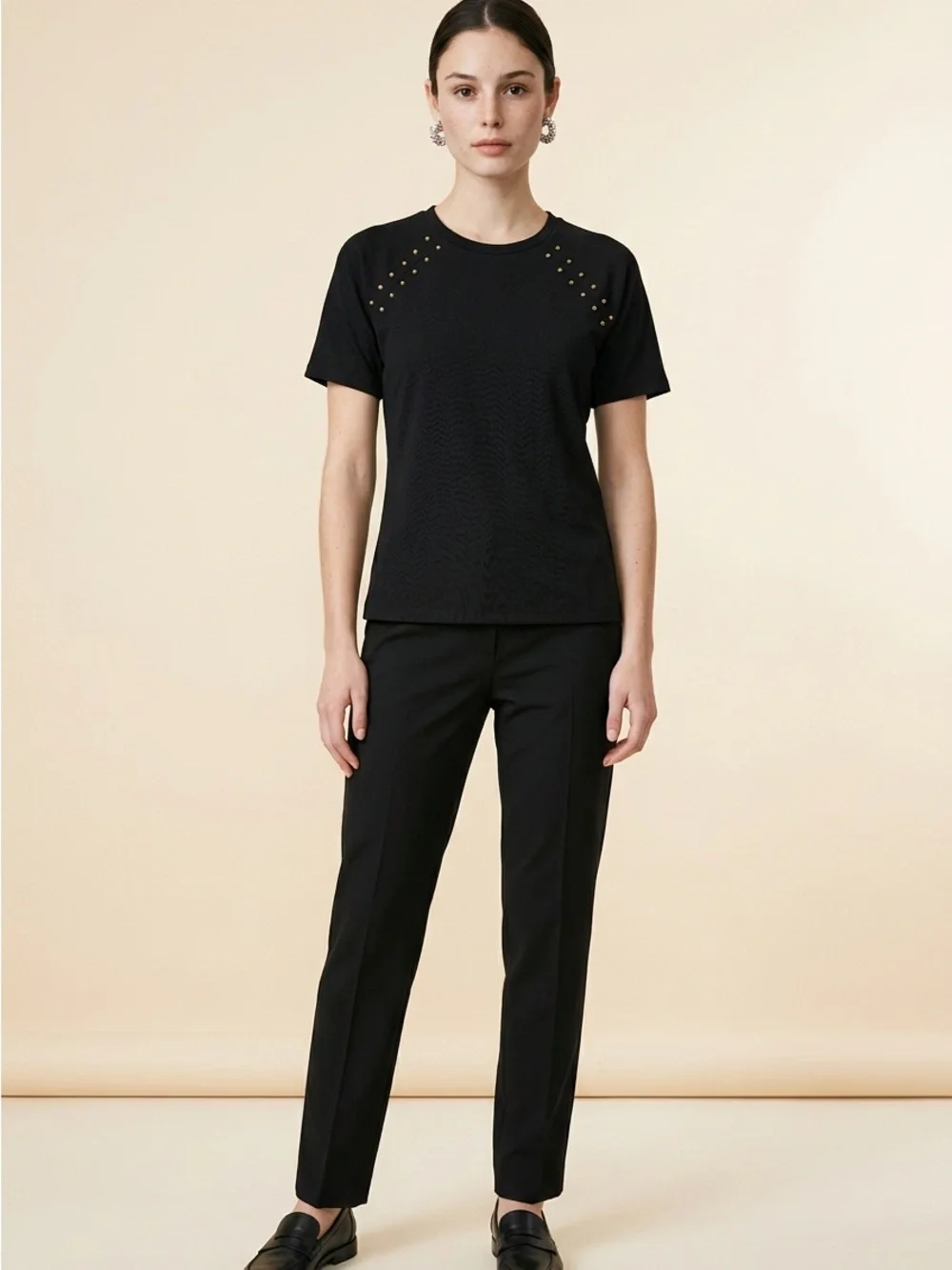 Michael Kors Black Short-Sleeve Tee with Gold Studs